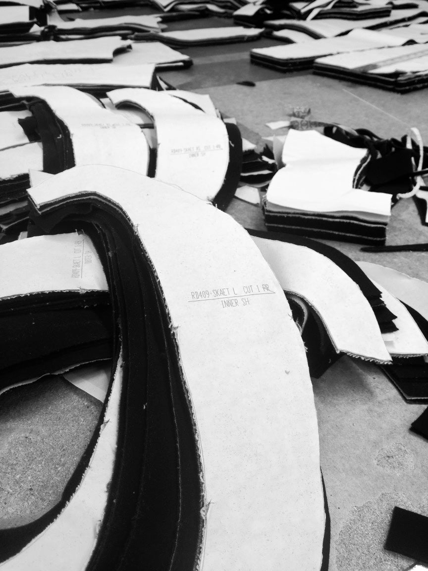 Fabric pattern pieces showcasing the production of Skaet British made thermals